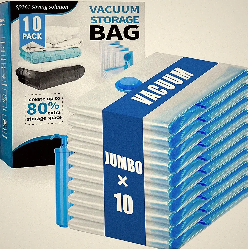 10 Jumbo Vacuum Storage Bags Space Saver for Clothing Comforters Pillows Bedding