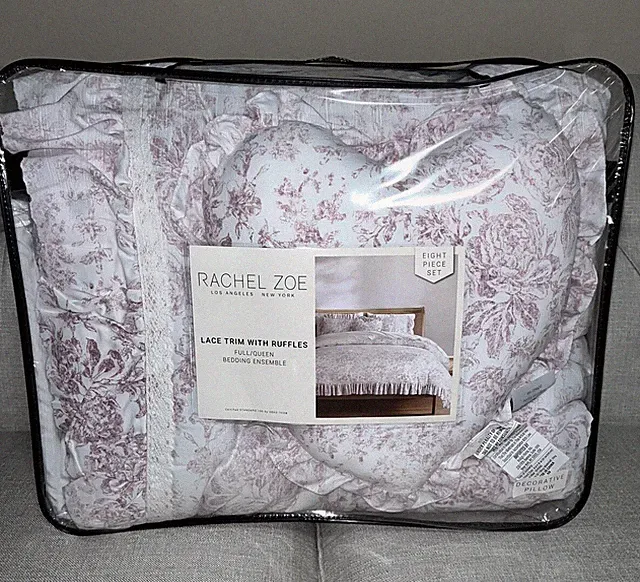 8-PIECES RACHEL ZOE TOILE PINK SHABBY CHIC QUEEN COMFORTER AND SHEETS SET