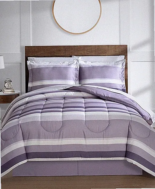 Austin Stripe/Solid Reversible 8 Pc. Comforter Set, Exclusively at Macy’s - Purp
