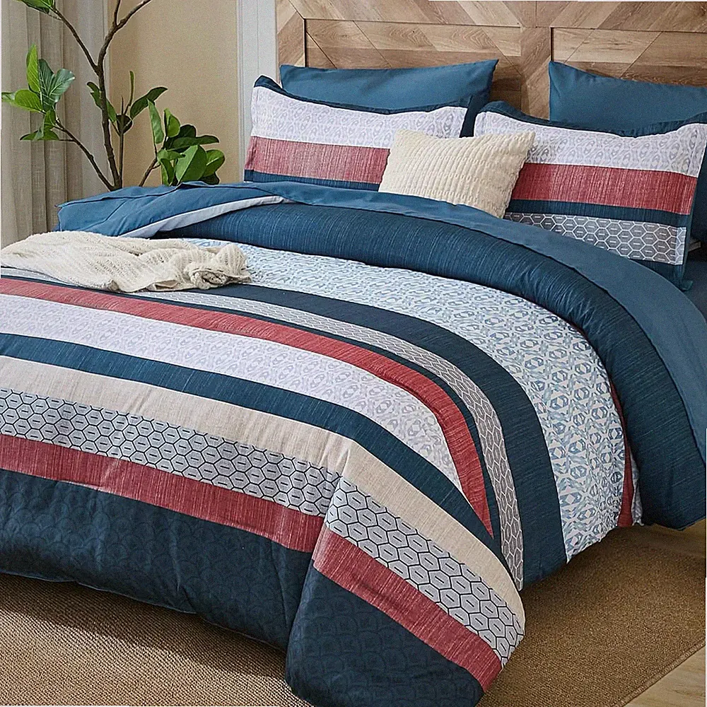 Blue Comforter Set King Size,Boho Striped Bedding Sets Bed in a Bag,7 Pieces Sof