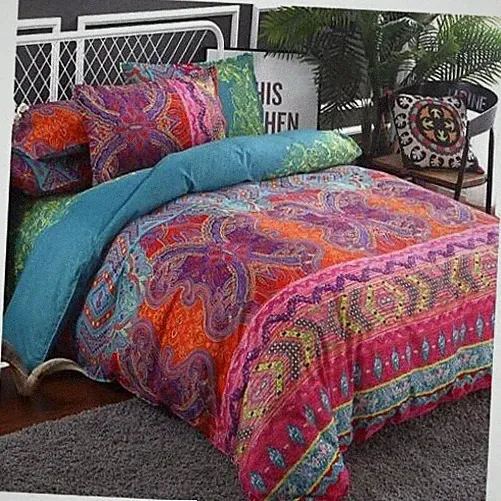 Bohemian Comforter Set Ultra Soft Microfiber Reversible Alternative Queen Boho