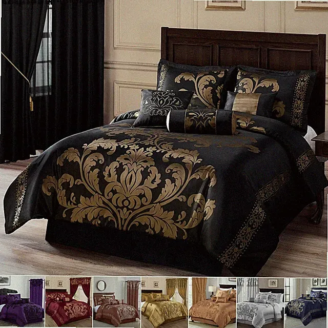 Chezmoi Collection Royale 7-Piece Bedding Set Jacquard Floral Comforter Set