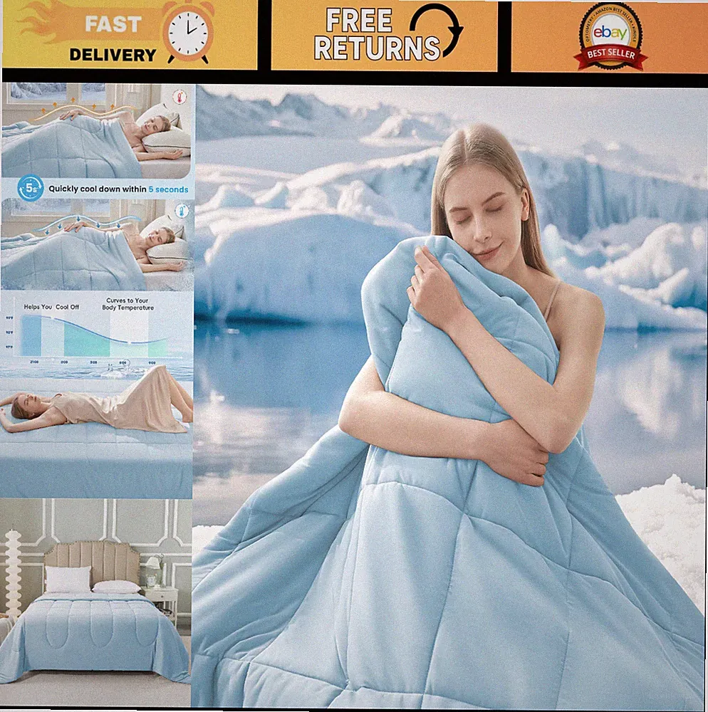Cooling Comforter King Size - Summer Blanket for Hot Sleepers, Double-Sided Ice