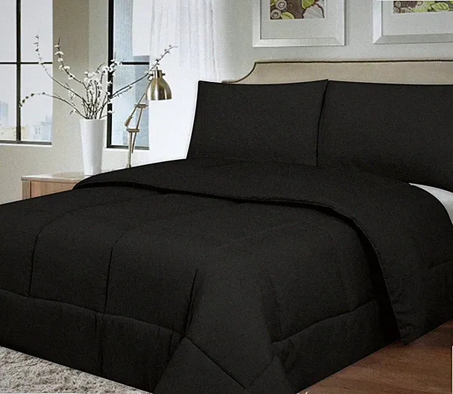 down Alternative Polyester Comforter Box Stitch Microfiber Bedding - King, Black