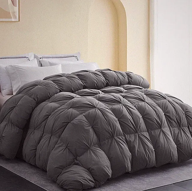 Goose Down Feather 3D Pinch Pleated Comforter Cotton Gray (King106 x 90)