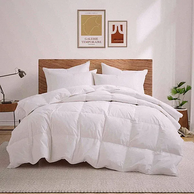 Goose Feather Fiber Comforter, 100% Cotton Cover King or Queen Bed Blanket