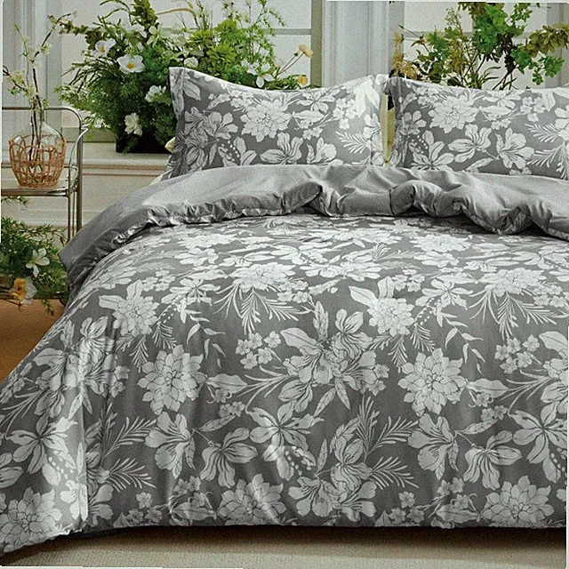 Joiedomi King Size Comforter Set Grey, 3 Pieces Floral King Bedding Set with...