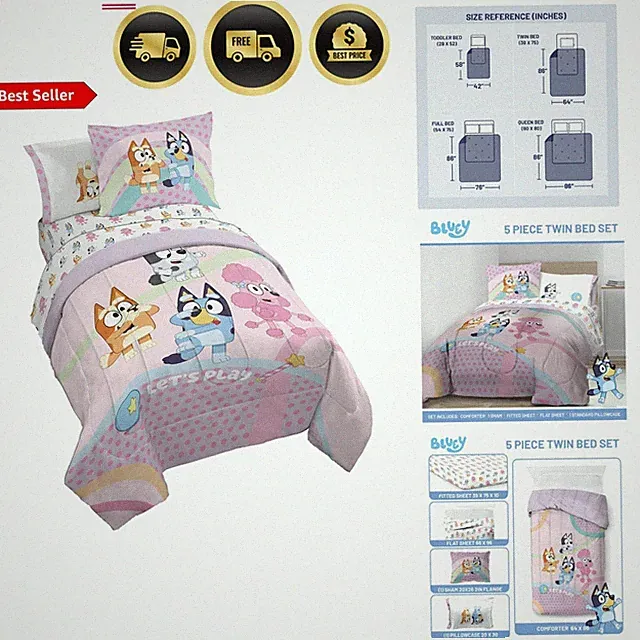 Kids Comforter Sets Twin Size Bedding Including Sheets and Pillow Covers Pink...