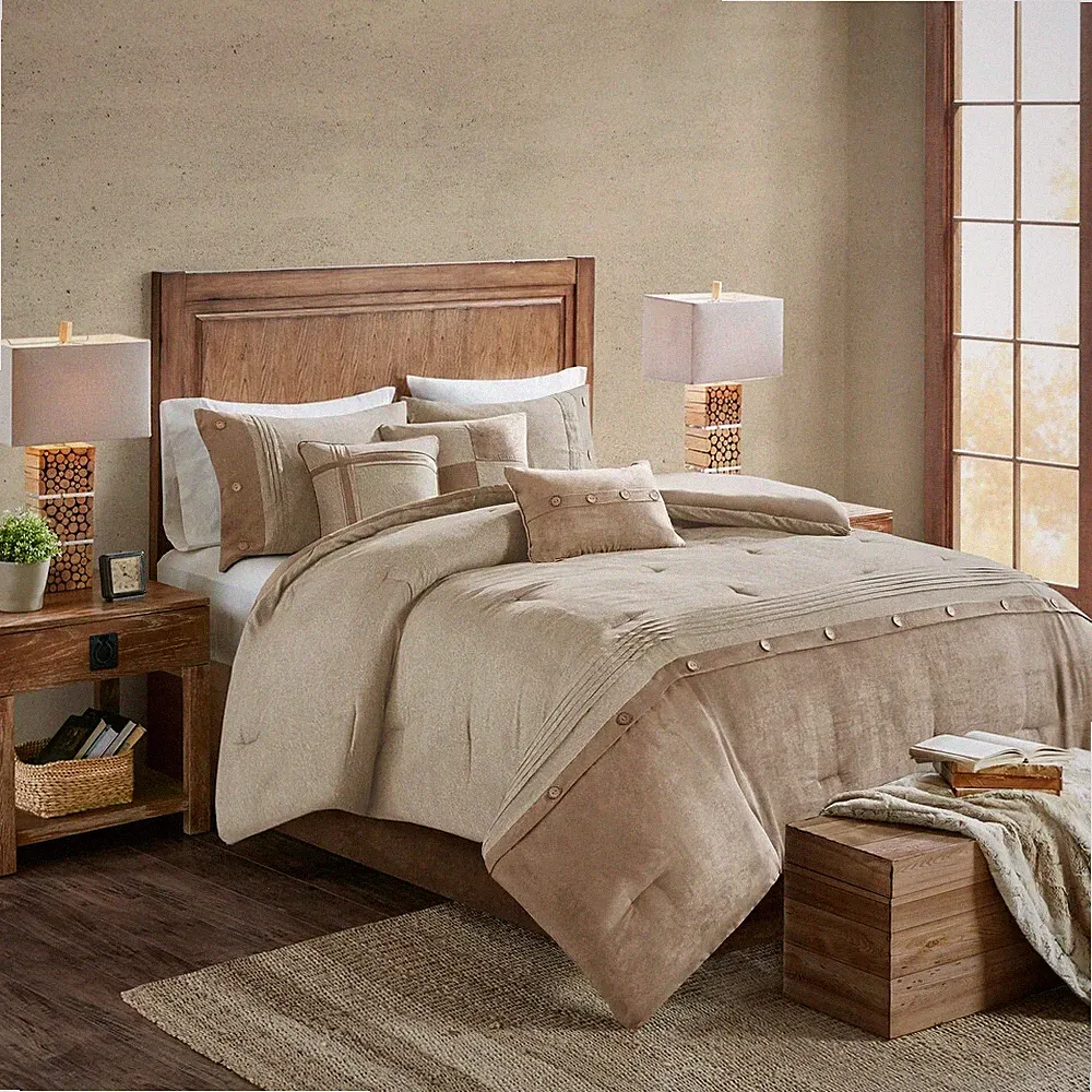 King Size Bedding 7 Piece Comforter Set Rustic Lodge Log Cabin Modern Farmhouse