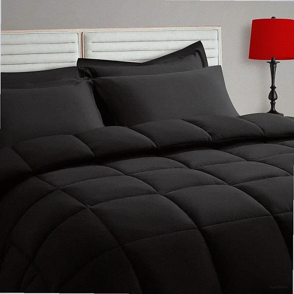 King Size Comforter Set - 7 Piece, Bed in a Bag , Bedding Sets, Black