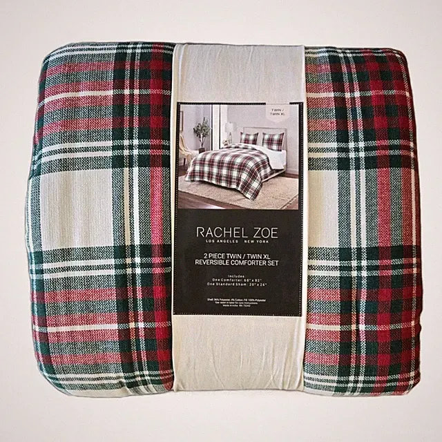 New Rachel Zoe 2 Piece Twin/Twin XL Plaid Comforter Set With Sham