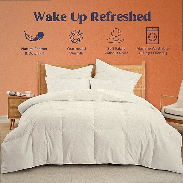 Peace Nest Gusseted Down Feather Comforter All Season, King or Queen Size
