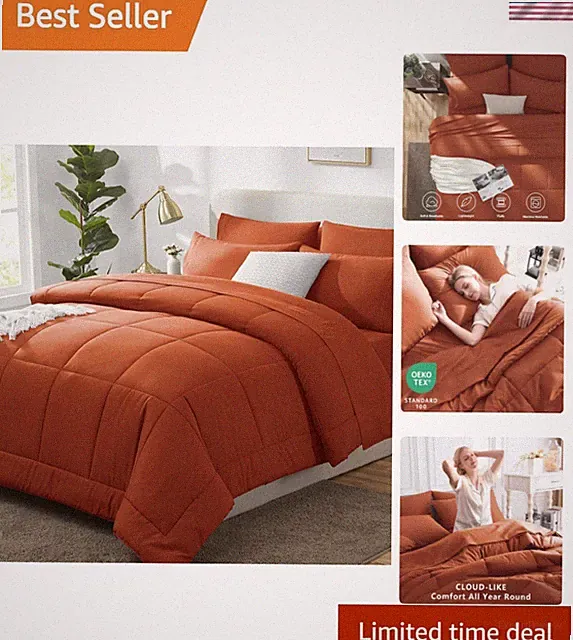 Queen Comforter Set Terracotta, 7 Pieces Bed in a Bag, Burnt Orange Fall Comf...