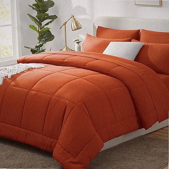 Queen Comforter Set Terracotta, 7 Pieces Bed in a Bag, Burnt Orange Fall Comfort