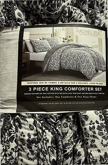 Rachel Zoe 3 Piece King Blue and White Comforter Set