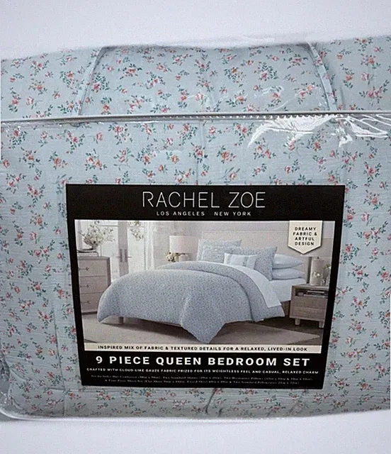 Rachel Zoe Blue and Multicolored Queen Cloud Like Gauze Comforter Set 90”x90”