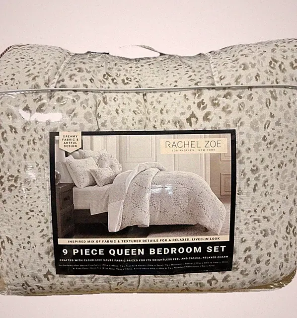 Rachel Zoe Brown and White Animal Print Gauze Queen Comforter Set 90”x90”