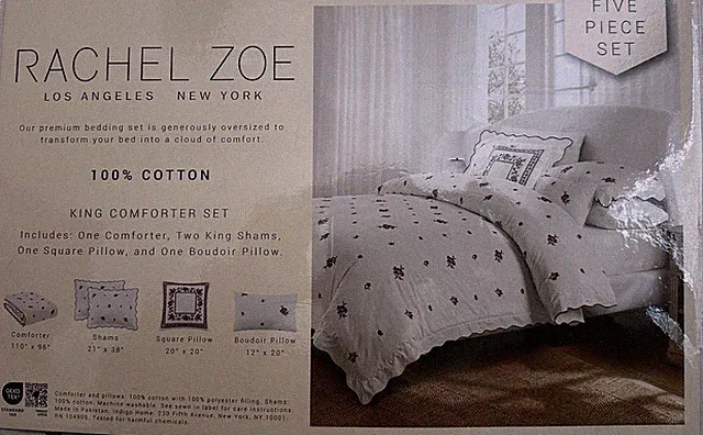 Rachel Zoe Burgundy and White Oversized Premium Comforter Set 110”x96” 5 Pieces