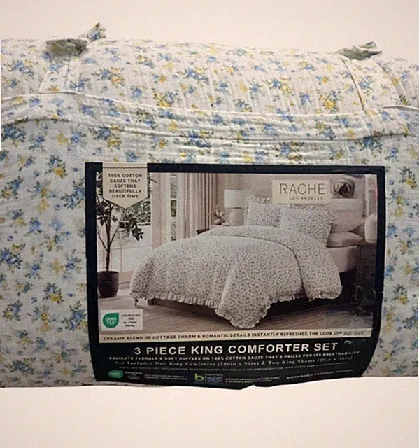 Rachel Zoe Florals and Soft Ruffles on Cotton Gauze King Comforter Set 106”x90”