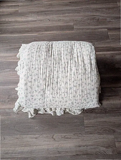 Rachel Zoe Gauze Cotton Comforter 92x92in Antique Beige Teal Blue Shabby Floral