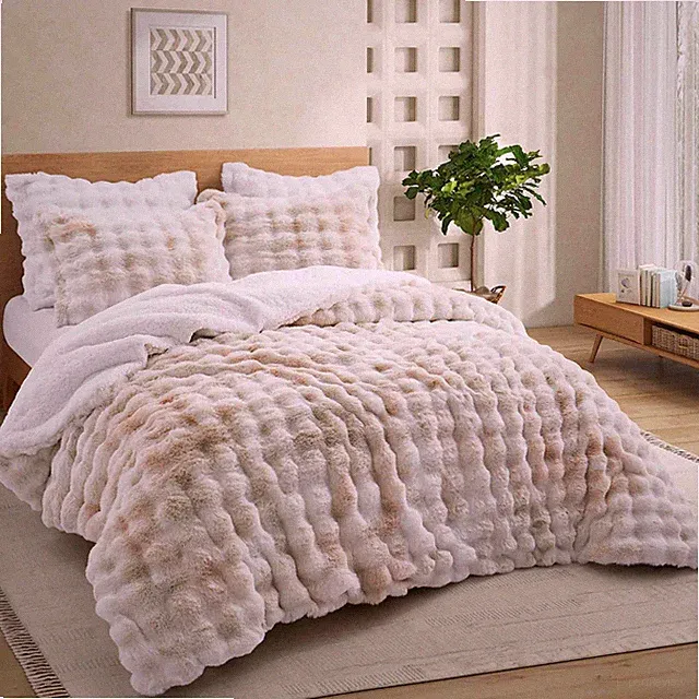 Super Warm Soft Faux Fur Plush Sherpa Fleece Comforter Set Blanket Antistatic