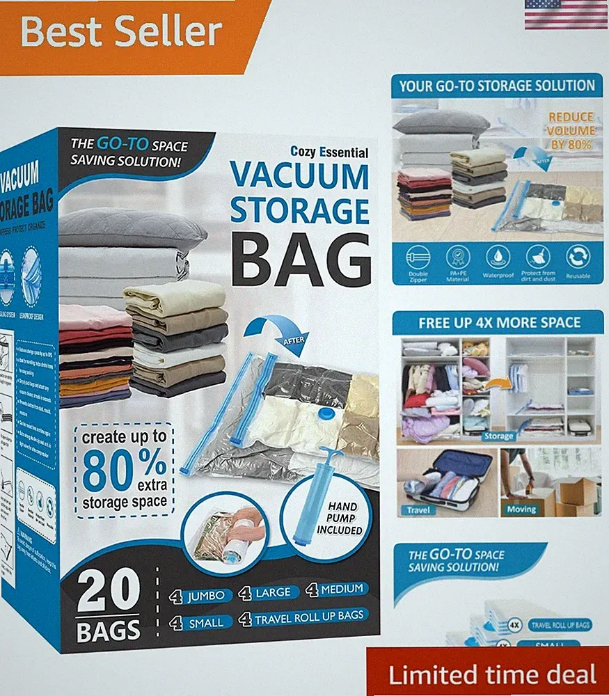 Vacuum Storage Bags, Compression Space Saver Bags for Clothes, Comforters, Bl...