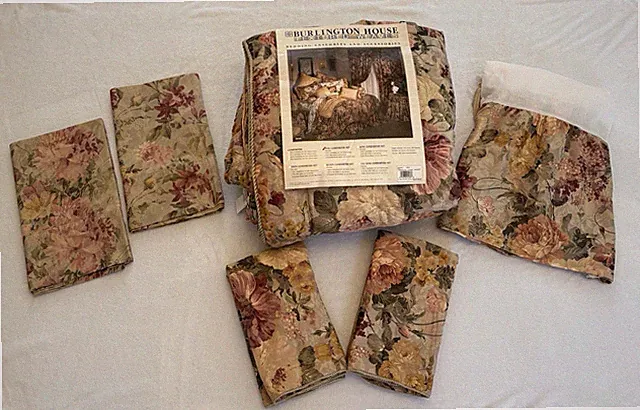 Vintage Burlington Full Comforter Set Monaco Sage Floral Tan Gold 6 Pc 2Valance