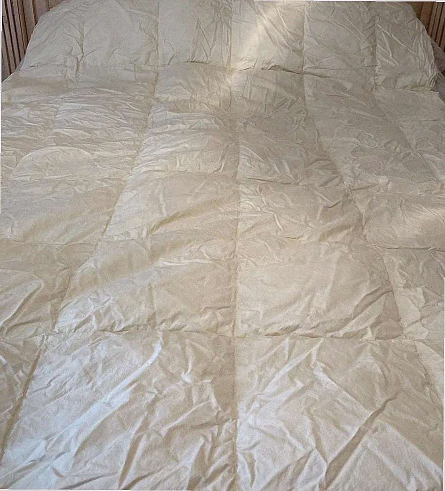 Vintage Twin Goose Down Feather Comforter 60”x 86” All Cotton Cover Ivory
