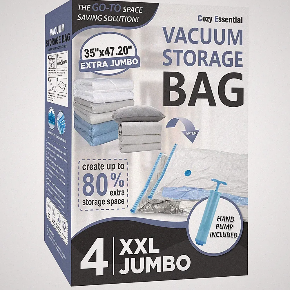XXL Jumbo Vacuum Storage Bags for Comforters, Bedding, Blankets, Toys (4 Pack)